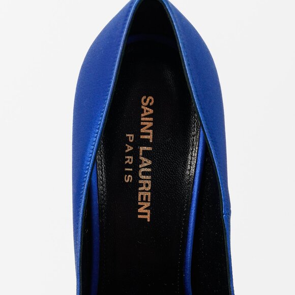 Saint Laurent Tower 110 Bleu Silk Satin Strass-Embellished Pointed-Toe Pumps - Picture 10 of 12